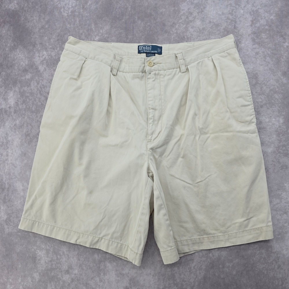 Polo Ralph Lauren Tyler Short Mens 36 Khaki Tan Pleated Chino Cotton Shorts